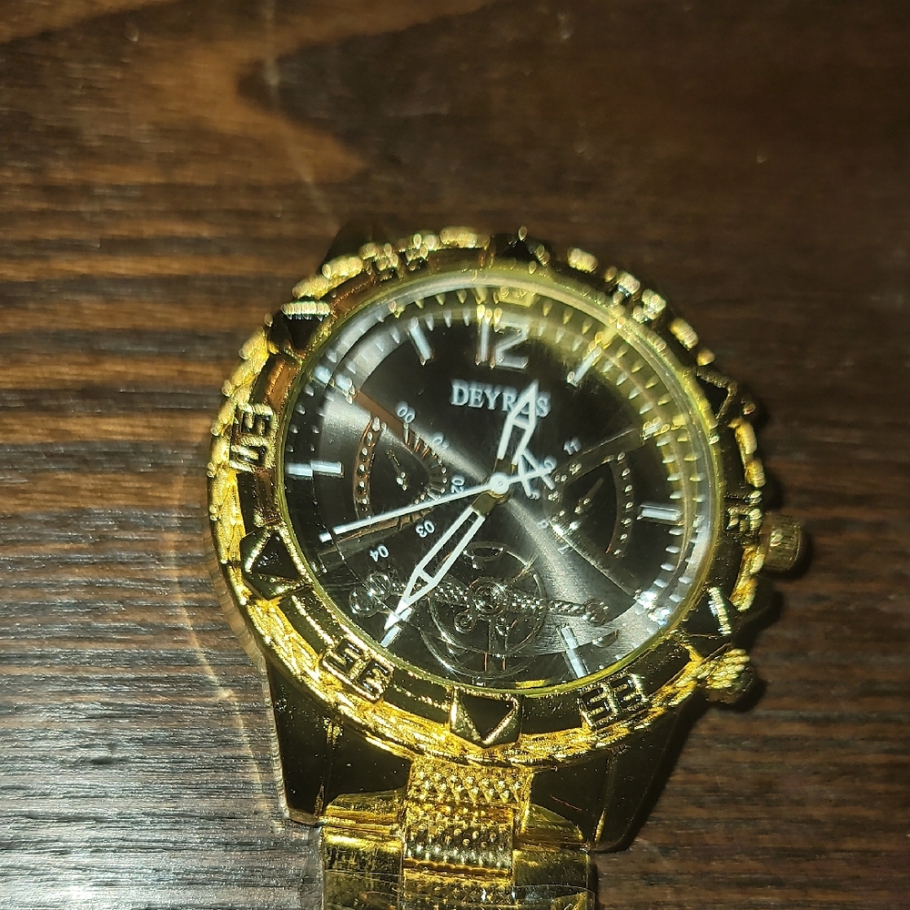 DEYRAS Gold Watch with Black Dial